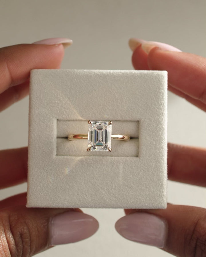 1.50ct-2.50ct Emerald Cut Lab Grown Hidden Halo Diamond Engagement Ring