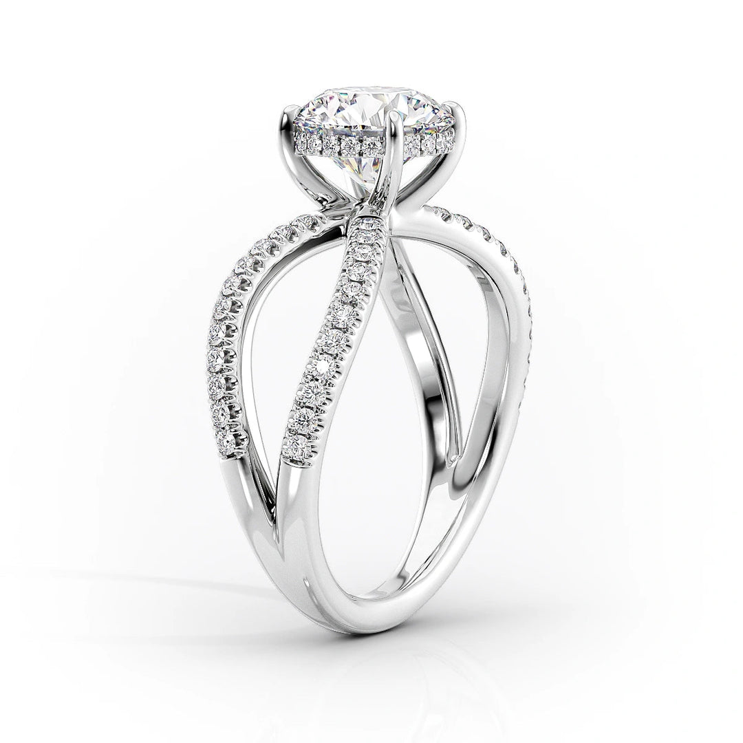 4.0CT Cushion Lab Grown D/VS Diamond Split Shank Pave Engagement Ring