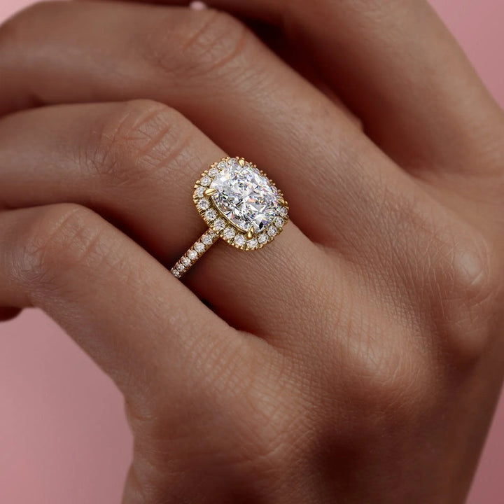 1.0CT Cushion Lab Grown F/VVS1 Pave Diamond Halo Engagement Ring