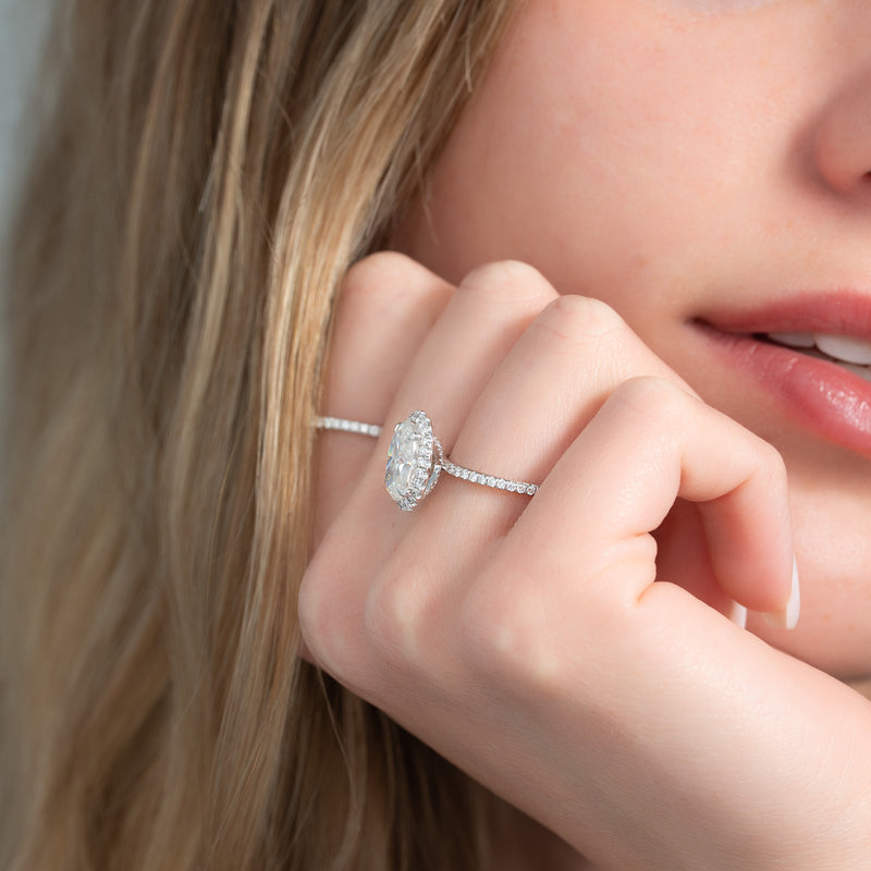 4.0CT Oval Lab Grown F/VVS1 Diamond Halo & Pave Engagement Ring