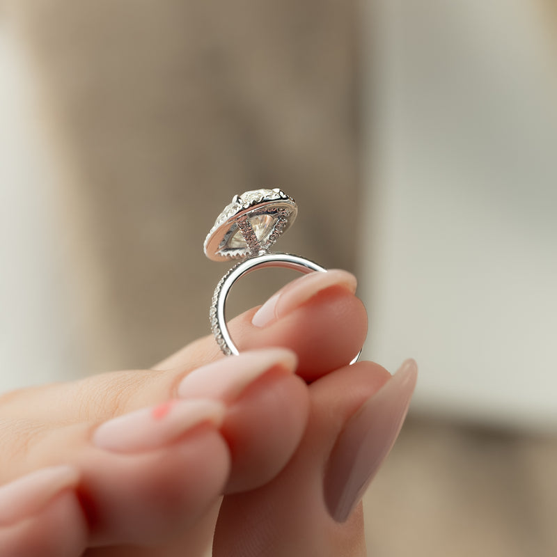 4.0CT Oval Lab Grown F/VVS1 Diamond Halo & Pave Engagement Ring
