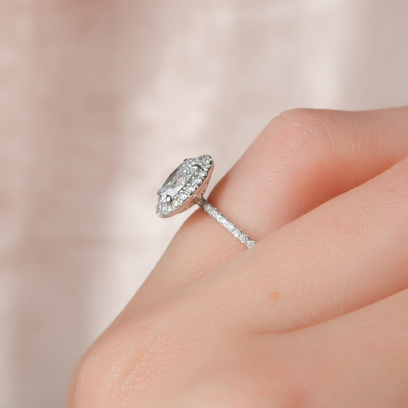 4.0CT Oval Lab Grown F/VVS1 Diamond Halo & Pave Engagement Ring