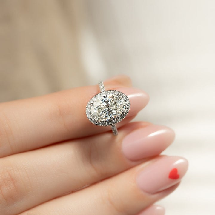 4.0CT Oval Lab Grown F/VVS1 Diamond Halo & Pave Engagement Ring