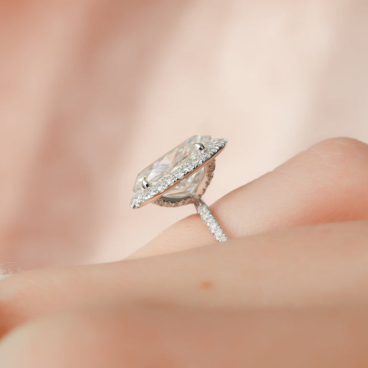 4.0CT Oval Lab Grown F/VVS1 Diamond Halo & Pave Engagement Ring