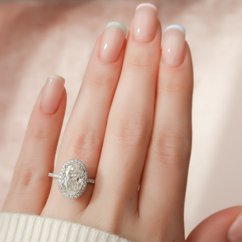 4.0CT Oval Lab Grown F/VVS1 Diamond Halo & Pave Engagement Ring