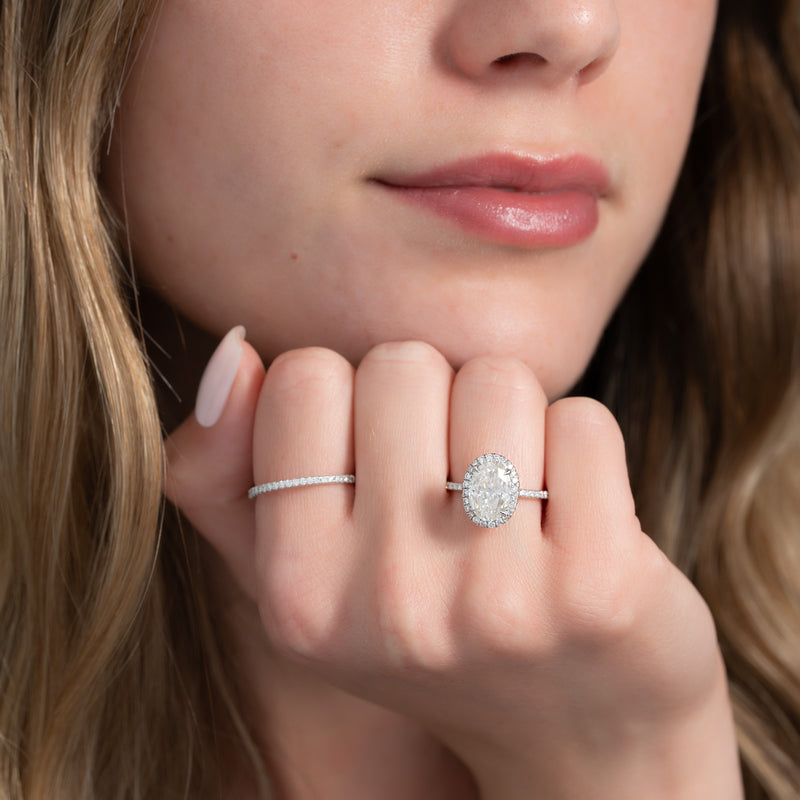 4.0CT Oval Lab Grown F/VVS1 Diamond Halo & Pave Engagement Ring