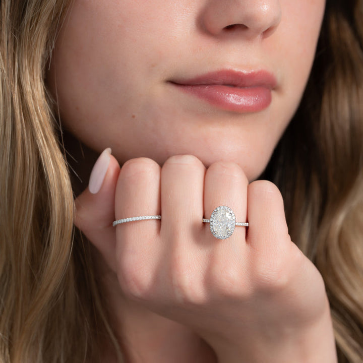 4.0CT Oval Lab Grown F/VVS1 Diamond Halo & Pave Engagement Ring