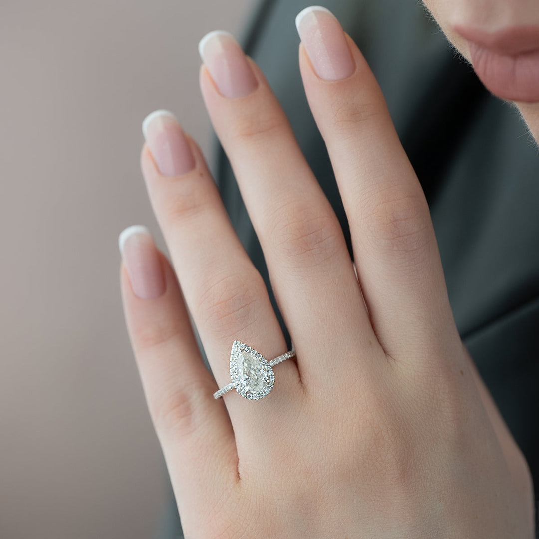 4.0CT Pear Lab Grown E/VVS2 Diamond Halo Engagement Ring