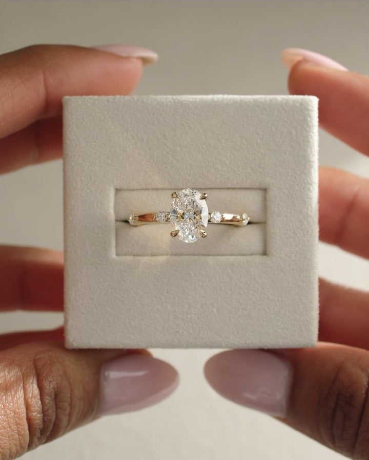1.50ct-2.50ct Oval Cut Lab Grown Distance Pave Diamond Engagement Ring