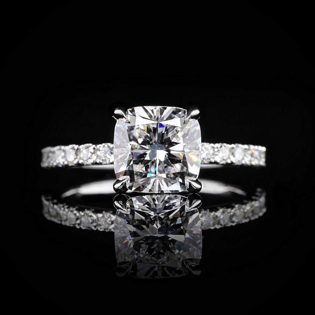 1.0ct-2.0ct Cushion Cut Lab Grown Pave Diamond Engagement Ring