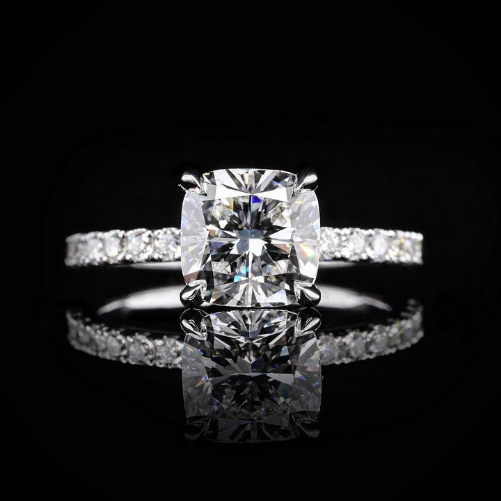 1.0ct-2.0ct Cushion Cut Lab Grown Pave Diamond Engagement Ring