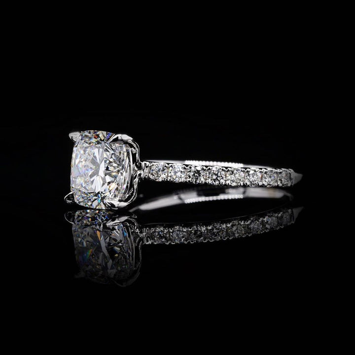 1.0ct-2.0ct Cushion Cut Lab Grown Pave Diamond Engagement Ring