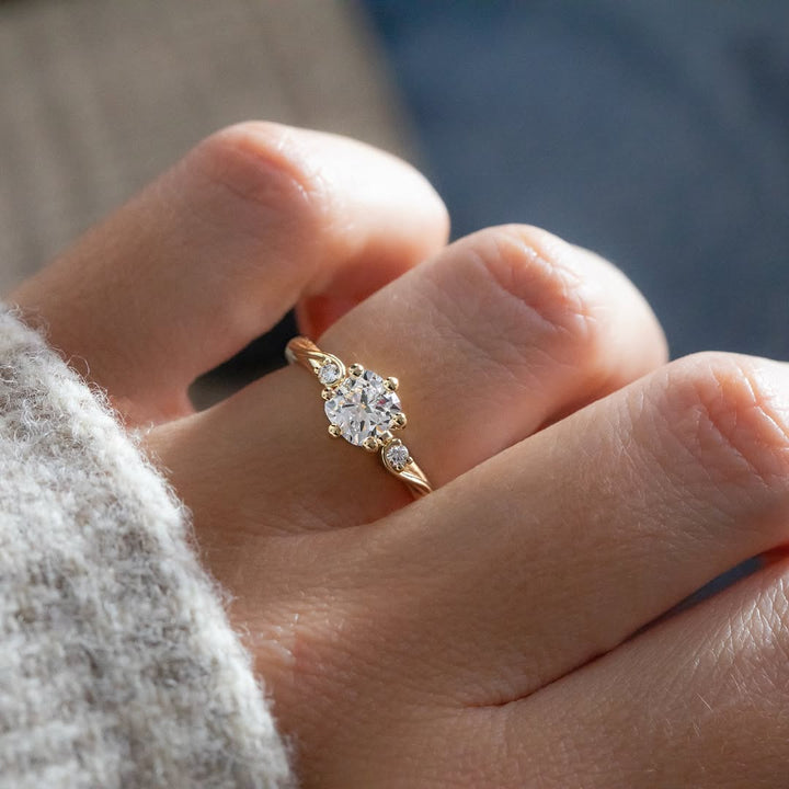 0.90-3.0CT Cushion  Lab Grown Diamond Three Stone Style Engagement Ring