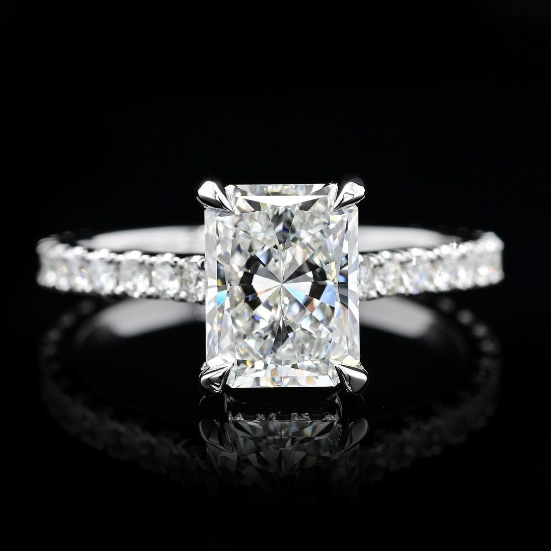 2.0ct-3.0ct Radiant Cut Lab Grown Hidden Halo Diamond Engagement Ring