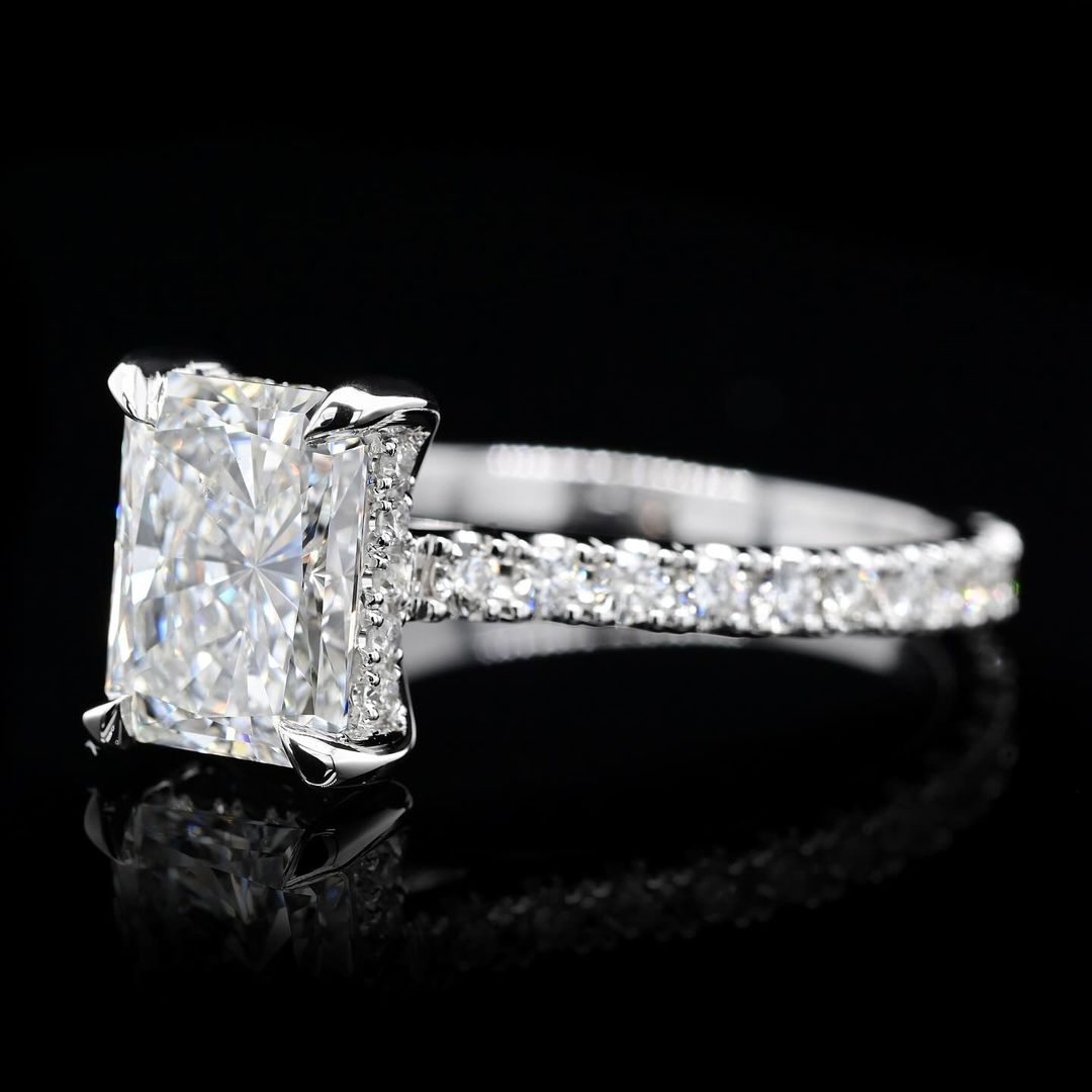 2.0ct-3.0ct Radiant Cut Lab Grown Hidden Halo Diamond Engagement Ring