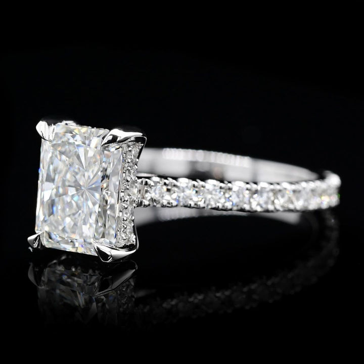 2.0ct-3.0ct Radiant Cut Lab Grown Hidden Halo Diamond Engagement Ring