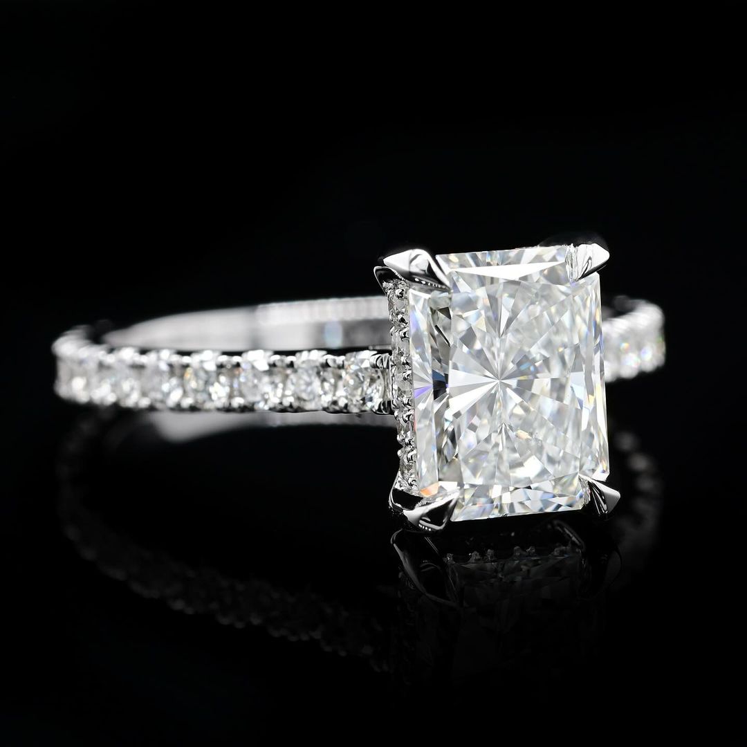 2.0ct-3.0ct Radiant Cut Lab Grown Hidden Halo Diamond Engagement Ring