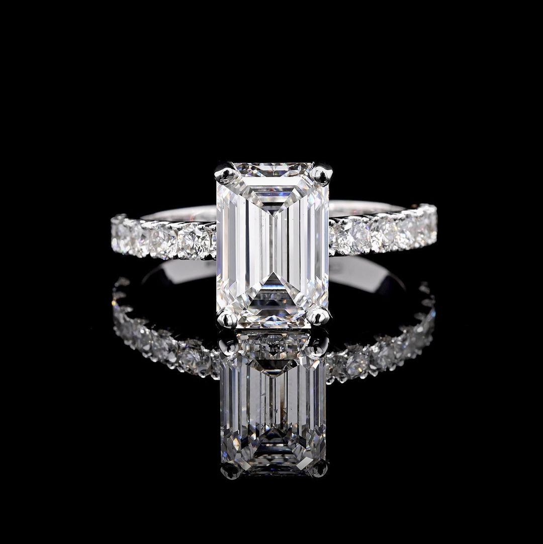 2.0ct-3.0ct Emerald Cut Lab Grown Pave Diamond Engagement Ring