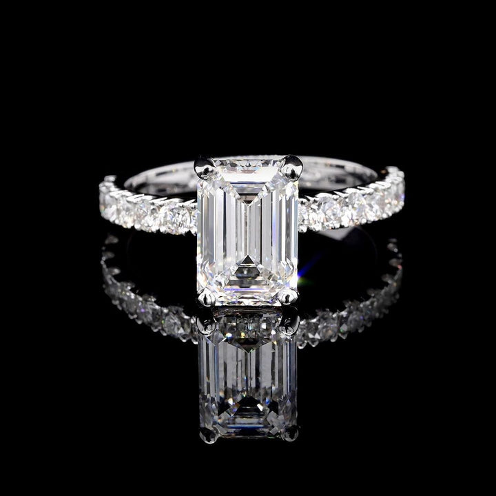 2.0ct-3.0ct Emerald Cut Lab Grown Pave Diamond Engagement Ring