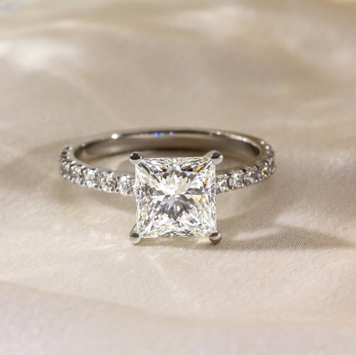1.70-3.50 CT Princess  Lab Grown Diamond Pave Style Engagement Ring