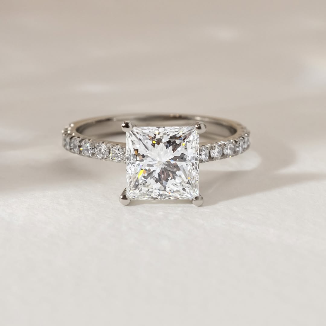 1.70-3.50 CT Princess  Lab Grown Diamond Pave Style Engagement Ring