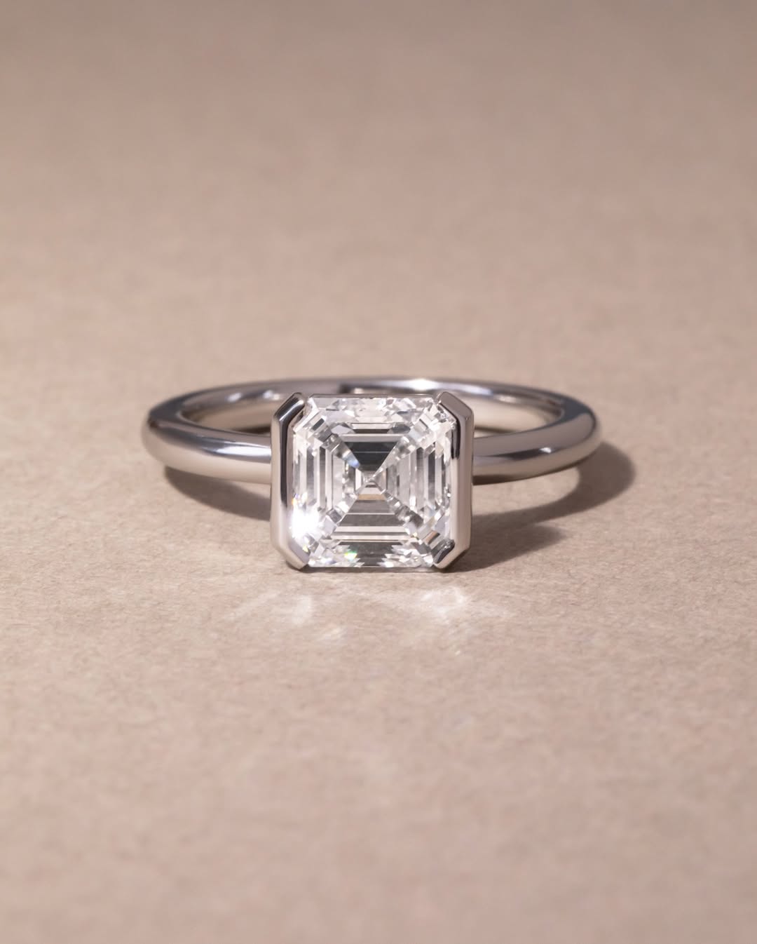 1.0-3.10 CT Asscher   Lab Grown Diamond Half Bezel Style Engagement Ring