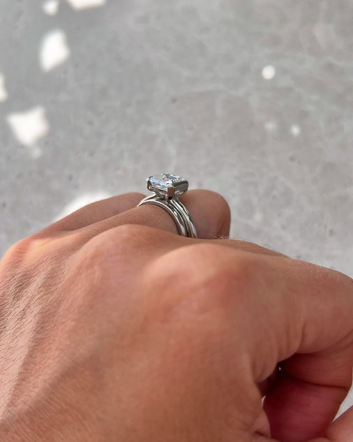 1.0-3.10 CT Asscher   Lab Grown Diamond Half Bezel Style Engagement Ring