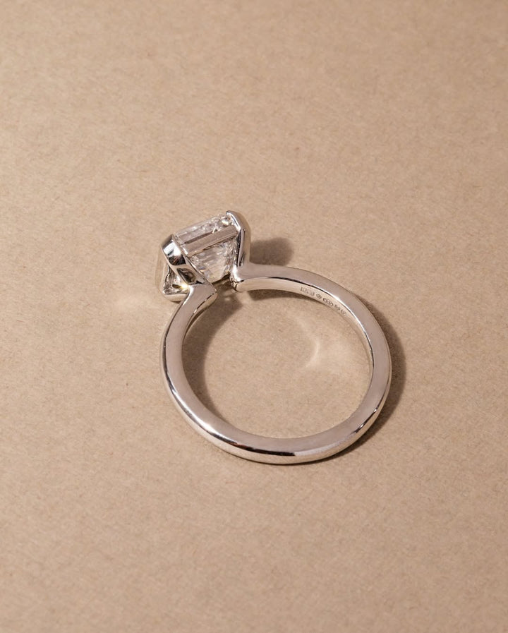 1.0-3.10 CT Asscher   Lab Grown Diamond Half Bezel Style Engagement Ring