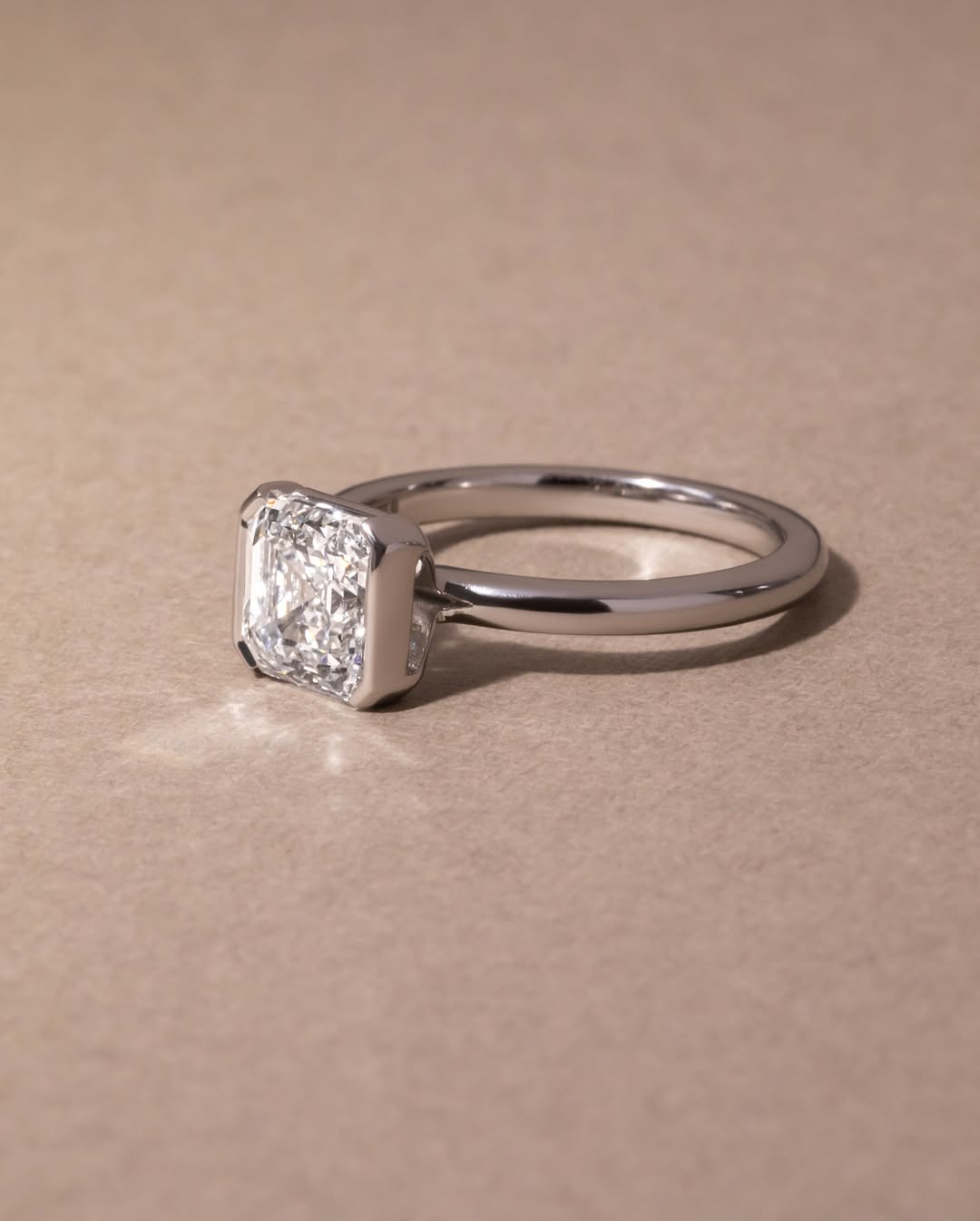 1.0-3.10 CT Asscher   Lab Grown Diamond Half Bezel Style Engagement Ring