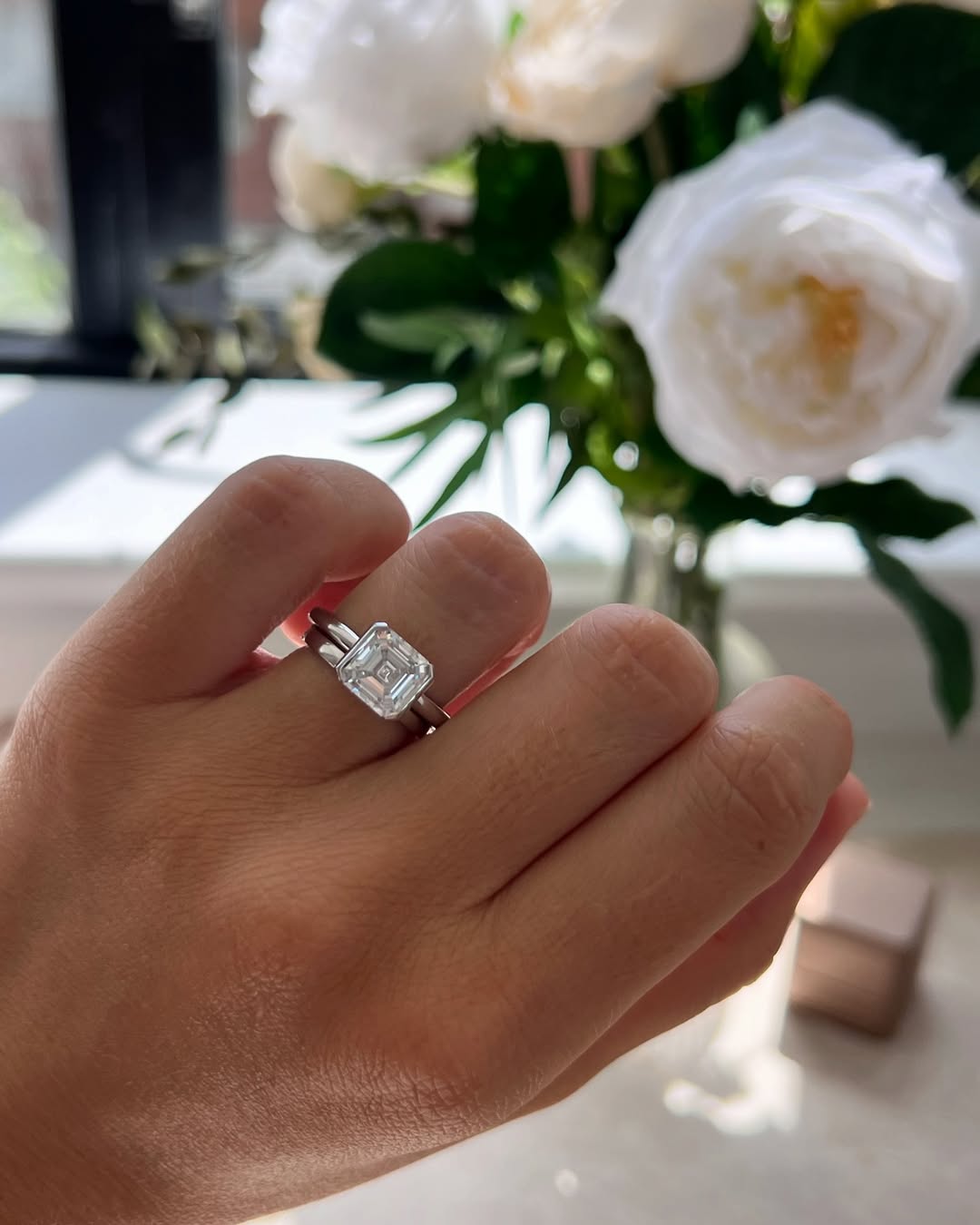 1.0-3.10 CT Asscher   Lab Grown Diamond Half Bezel Style Engagement Ring