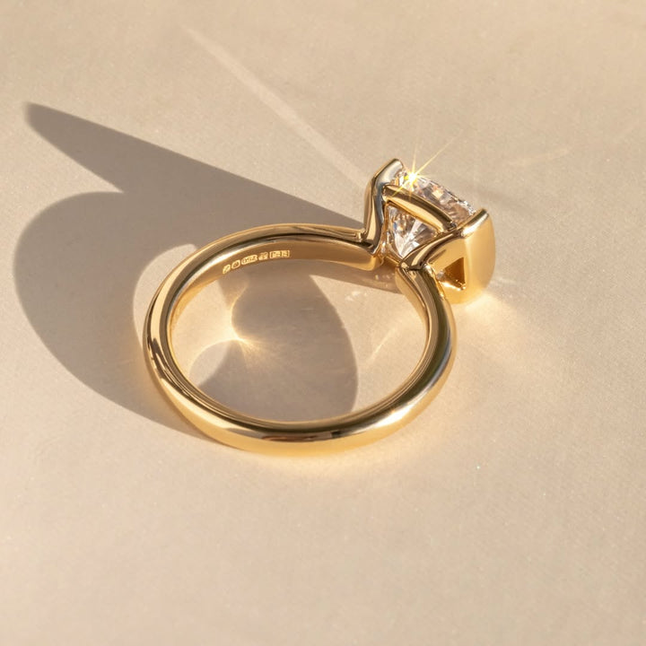 1.0-3.0CT Cushion  Lab Grown Diamond Half Bezel Style Engagement Ring