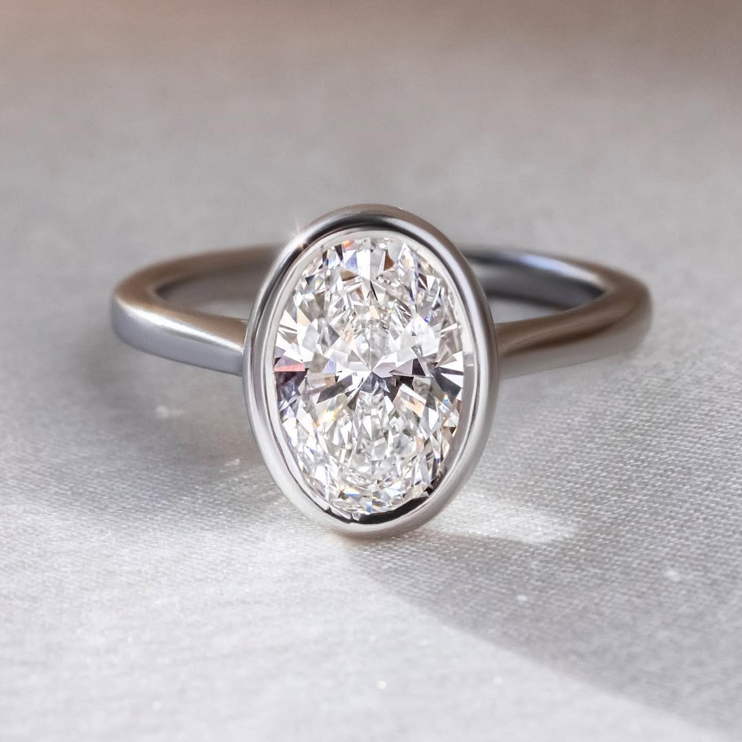 2.50CT Oval  Lab Grown Diamond Bezel Style Engagement Ring