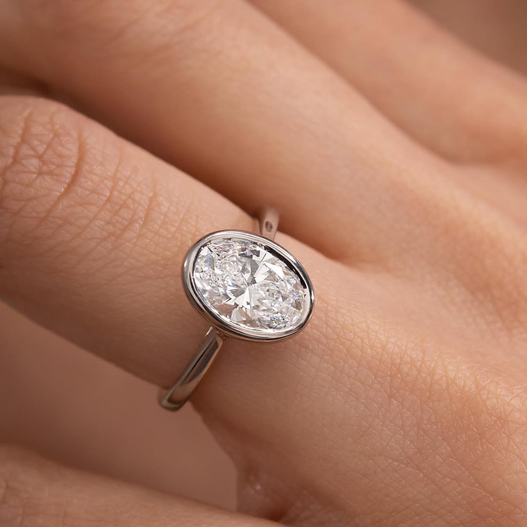 2.50CT Oval  Lab Grown Diamond Bezel Style Engagement Ring