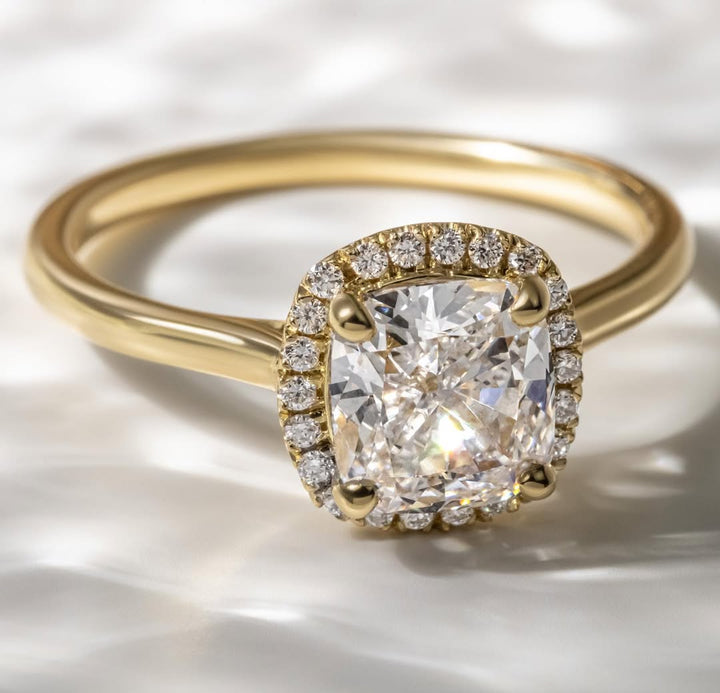 2.0CT Cushion  Lab Grown Diamond  Halo Style Engagement Ring