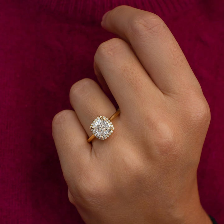 2.0CT Cushion  Lab Grown Diamond  Halo Style Engagement Ring