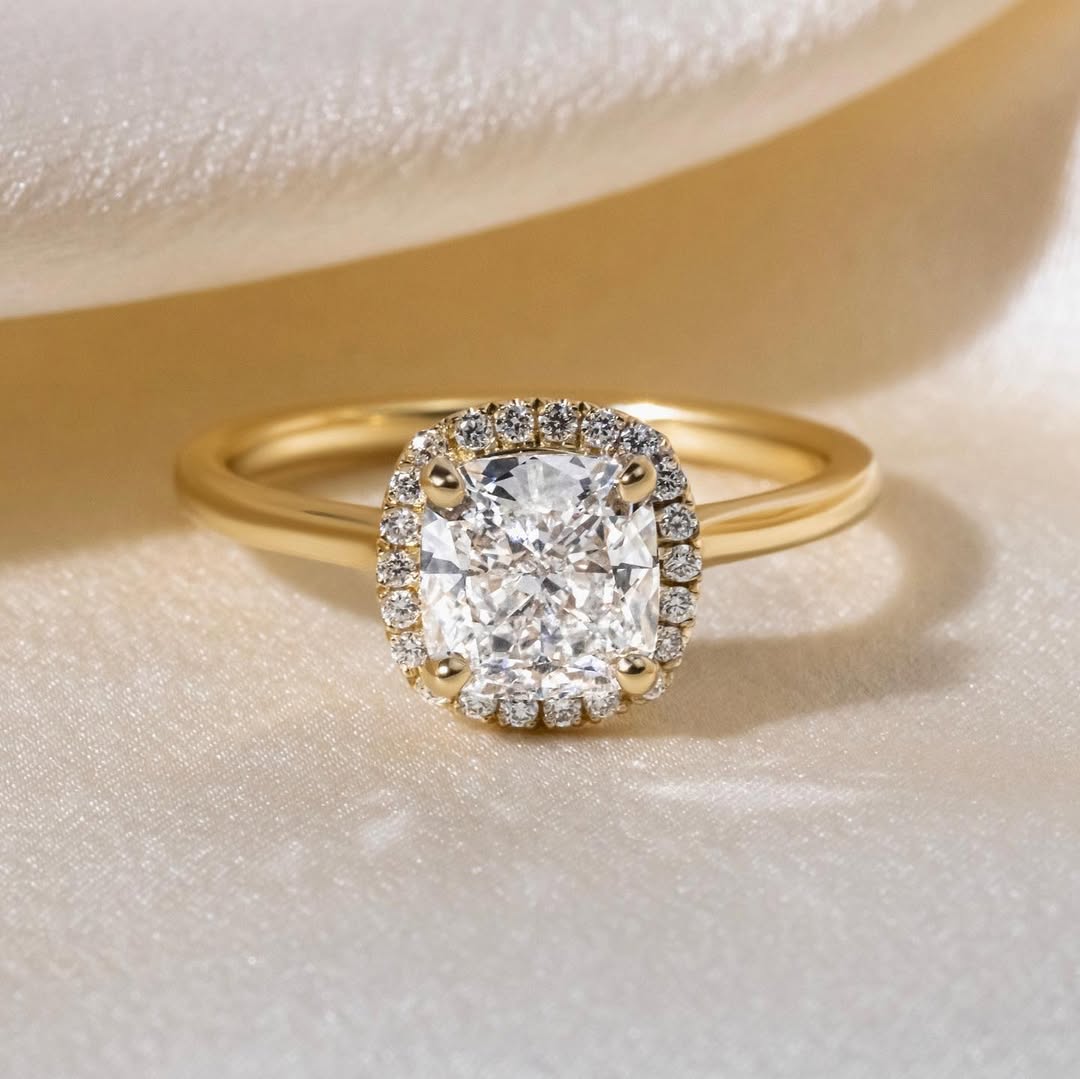 2.0CT Cushion  Lab Grown Diamond  Halo Style Engagement Ring