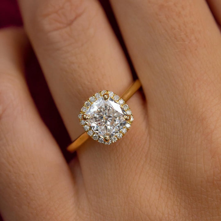 2.0CT Cushion  Lab Grown Diamond  Halo Style Engagement Ring