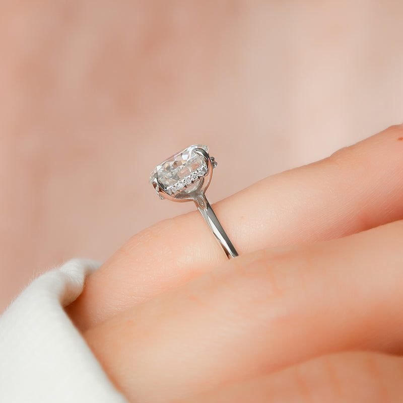 Affordable hidden halo rings, Hidden halo vs traditional halo rings, Hidden halo diamond ring in white gold, 
