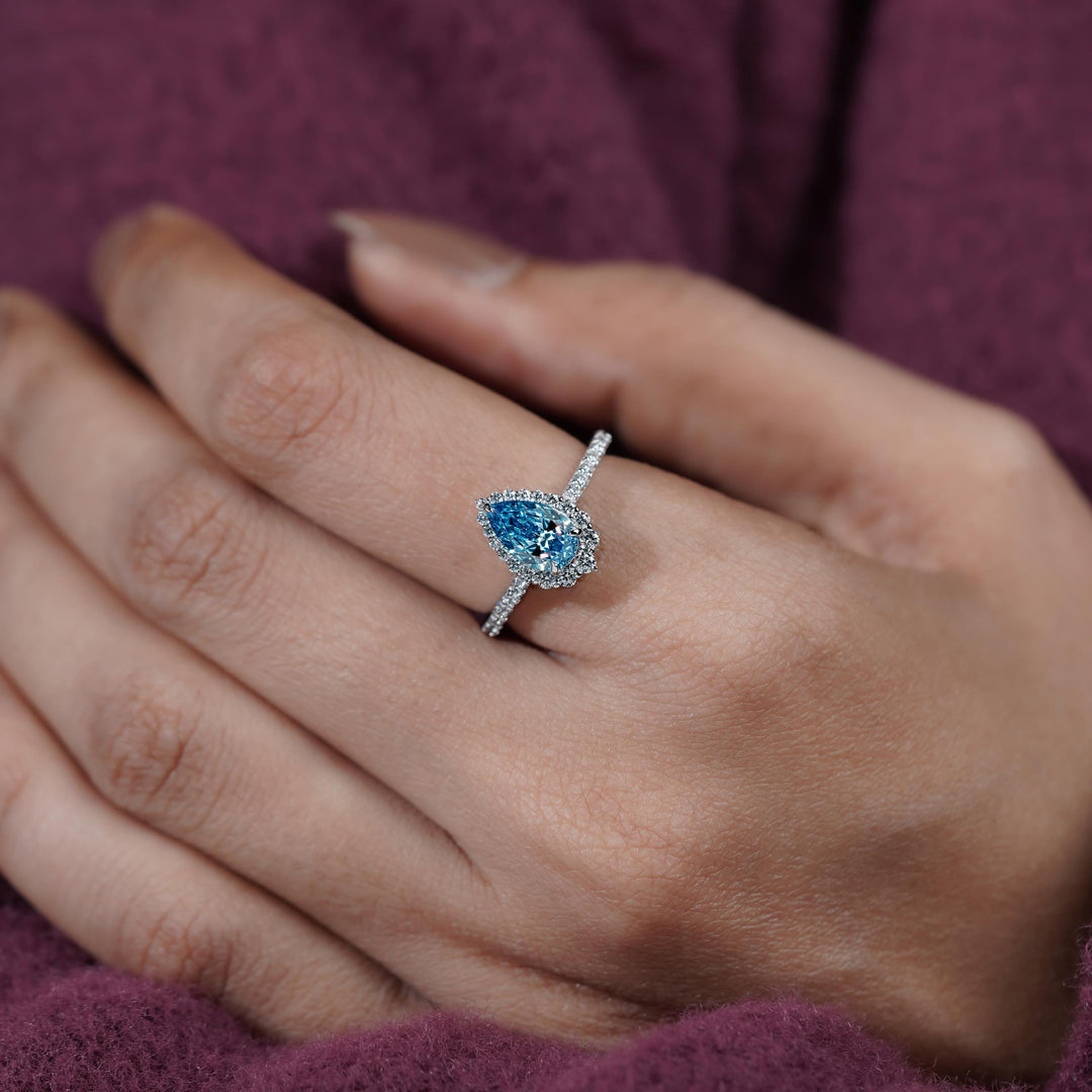 Unique Blue Pear Engagement RingLab Created Blue Diamond Pave Ring1.5 Carat Blue Pear Diamond Price