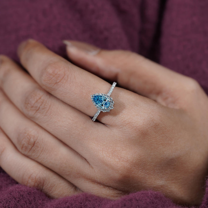 Unique Blue Pear Engagement RingLab Created Blue Diamond Pave Ring1.5 Carat Blue Pear Diamond Price