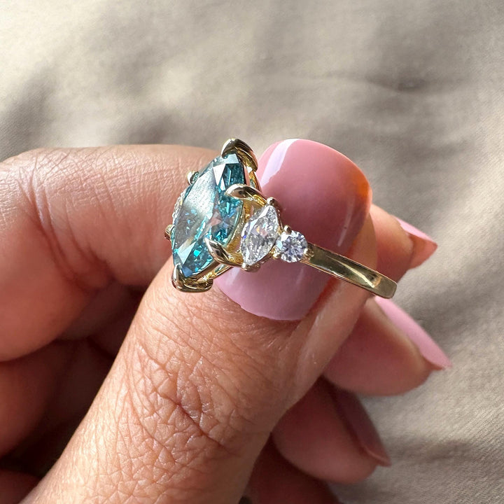 arquise Cut Cluster Engagement RingBlue Diamond Cluster Ring2.50 Carat Marquise Lab DiamondFancy Blue Marquise Diamond Ring