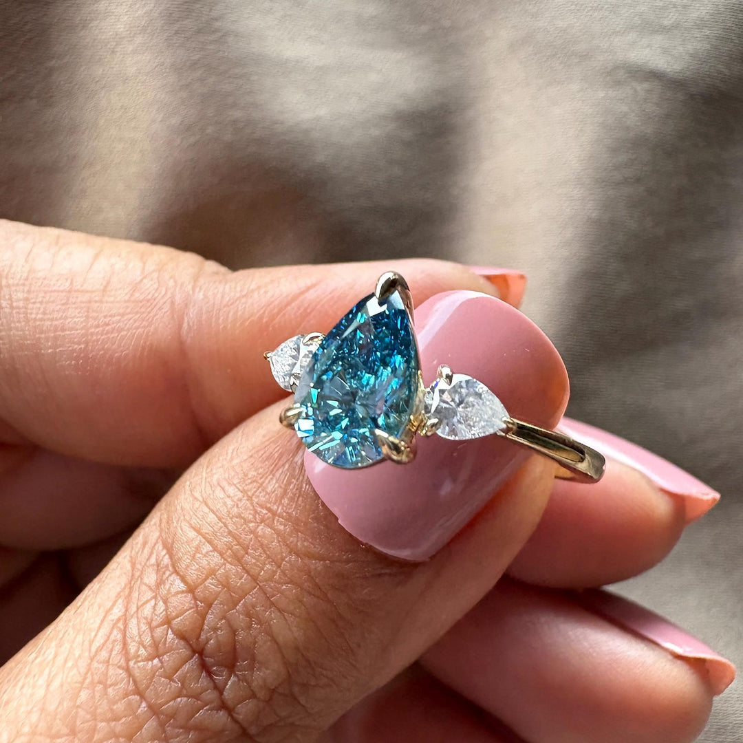 IGI Certified Blue Lab Diamond RingSustainable Blue Pear Engagement Ring