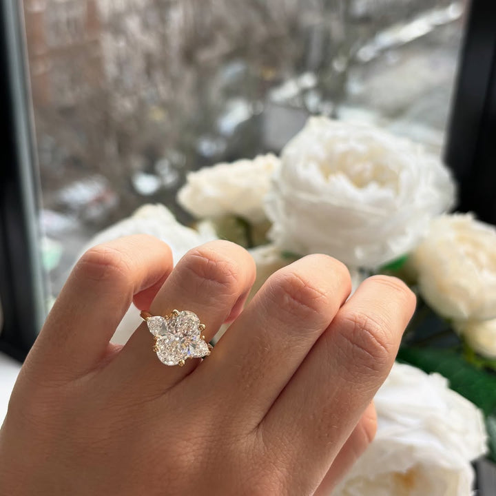 2.0-4.0 CT Oval  Lab Grown Diamond Three Stone Style Engagement Ring