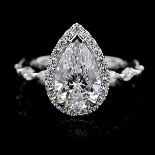 1.0ct-2.0ct Pear Cut Lab Grown Halo Diamond Engagement Ring