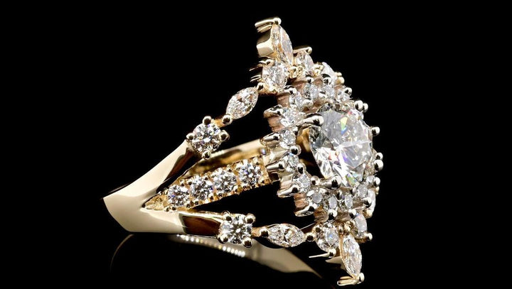1.0ct-2.0ct Round Cut Halo Lab Grown Trio Diamond Engagement Ring