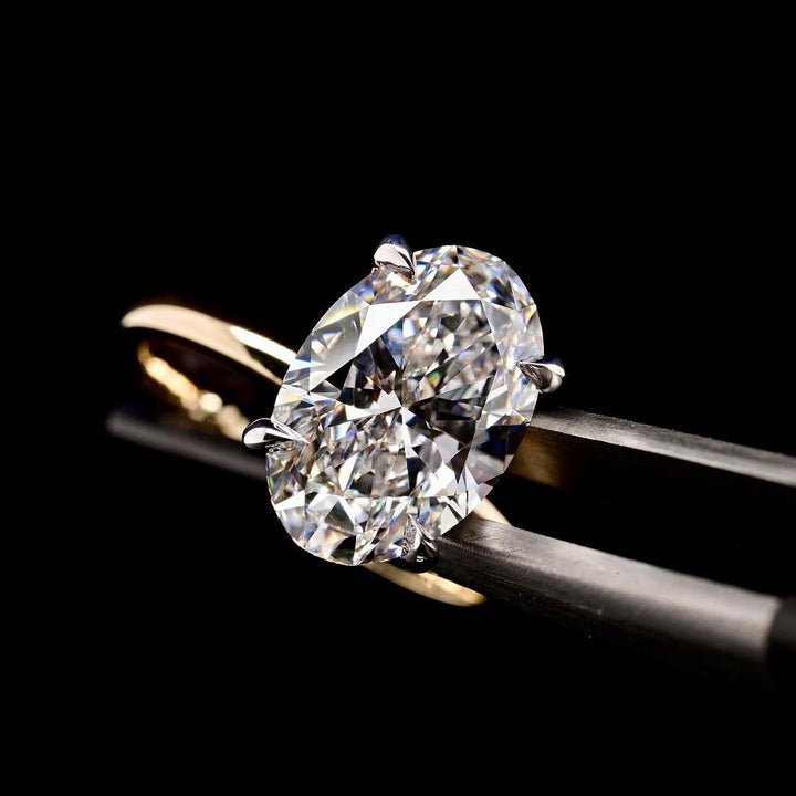 3.0ct-4.0ct Oval Cut Hidden Halo Lab Grown Diamond Engagement Ring