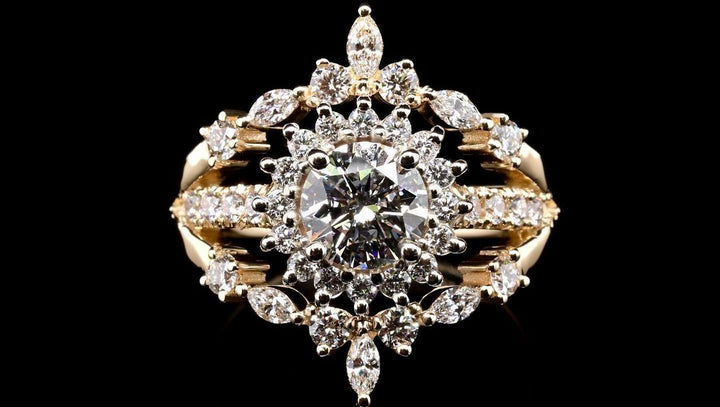 1.0ct-2.0ct Round Cut Halo Lab Grown Trio Diamond Engagement Ring