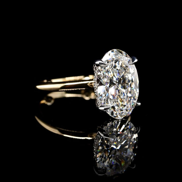 3.0ct-4.0ct Oval Cut Hidden Halo Lab Grown Diamond Engagement Ring