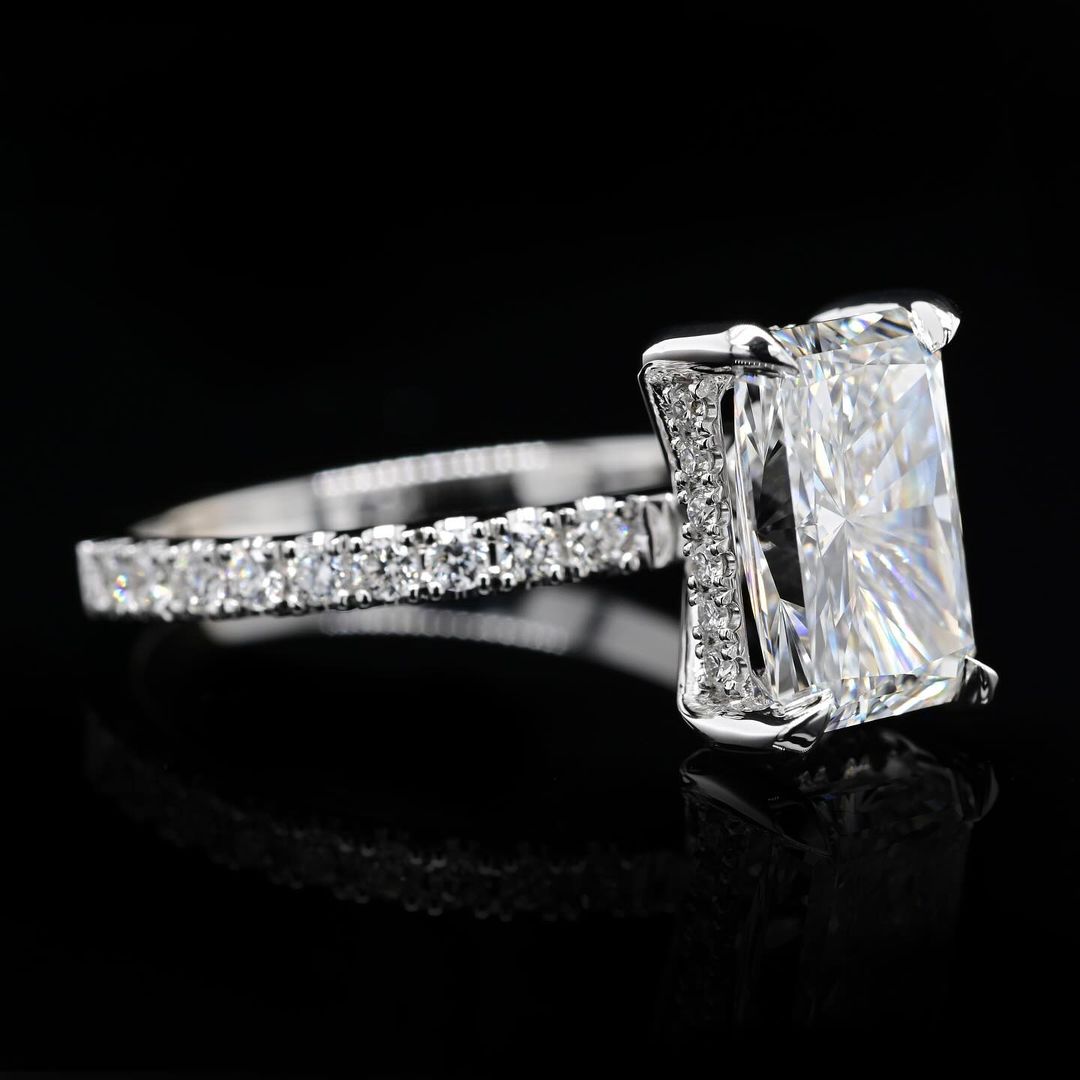 2.0ct-3.0ct Radiant Cut Lab Grown Hidden Halo Diamond Engagement Ring