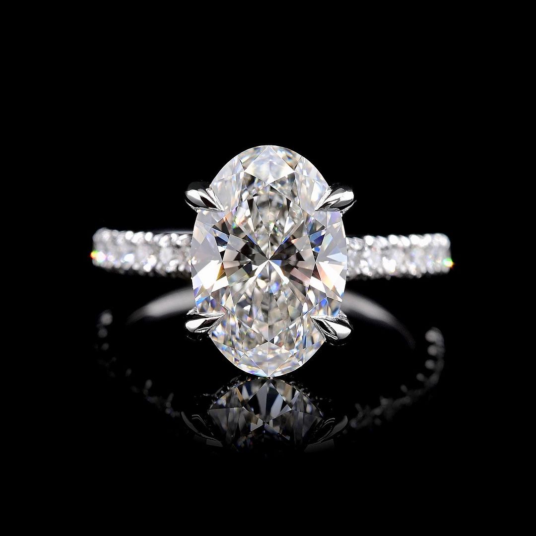 2.0ct-3.0ct Oval Cut Lab Grown Hidden Halo Diamond Engagement Ring